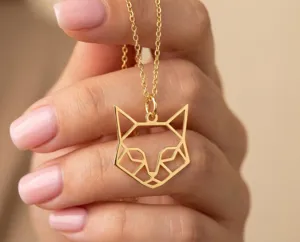 Cat Necklace - Geometric Cat Pendant in Sterling Silver – 3