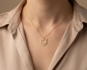 Cat Necklace - Geometric Cat Pendant in Sterling Silver – 2