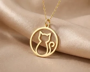 Cat Pendant Necklace – Gold Finished Silhouette Design – 1