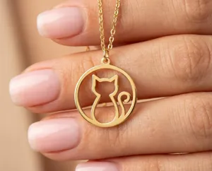 Cat Pendant Necklace – Gold Finished Silhouette Design – 3