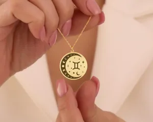 Gemini Zodiac Moon Necklace – Gold-Plated Astrology Pendant – 2