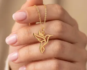 Hummingbird Necklace in Gold Plated Sterling Silver Nature Charm – 3