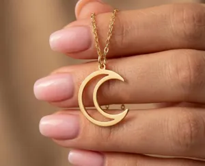 Crescent Moon Pendant Necklace: Handmade 925 Sterling Silver with Gold or Rose Gold Plating – 1