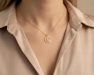 Crescent Moon Pendant Necklace: Handmade 925 Sterling Silver with Gold or Rose Gold Plating – 2