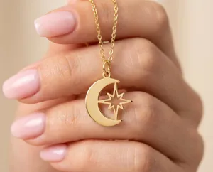 Moon and Star Pendant Necklace in 925 Sterling Silver – 3