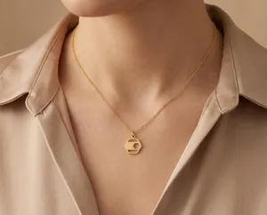 Honeycomb Necklace: Gold Plated Geometric Bee Pendant in 925 Sterling Silver – 2