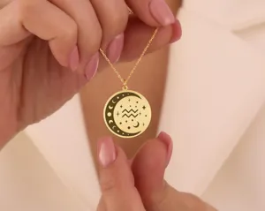 Aquarius Zodiac Moon Necklace: Gold-Plated Astrology Gift – 2