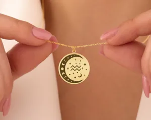 Aquarius Zodiac Moon Necklace: Gold-Plated Astrology Gift – 1