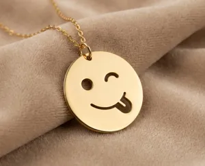 Smiley Face Necklace with Tongue-Out Pendant in 925 Sterling Silver – 1