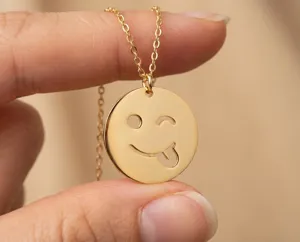 Smiley Face Necklace with Tongue-Out Pendant in 925 Sterling Silver – 3