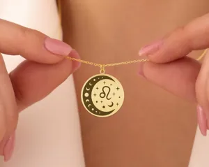 Leo Zodiac Moon Phase Necklace in 925 Sterling Silver – 1