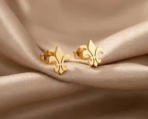 Fleur De Lis Earrings – Minimalist 925 Sterling Silver in Gold, Rose Gold or Silver – 3