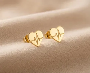 Heartbeat Heart Earrings in Sterling Silver – Gold, Rose Gold or Silver – 3