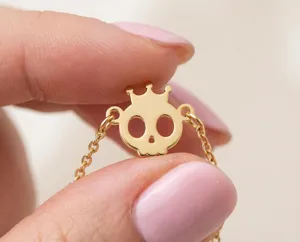 Cute Skull Bracelet with Crown Detail in Sterling Silver, Gold or Rose Gold – 3