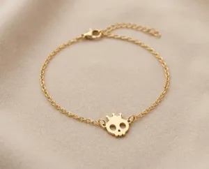 Cute Skull Bracelet with Crown Detail in Sterling Silver, Gold or Rose Gold – 2