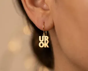 UR OK Statement Earrings – Handmade 925 Sterling Silver Letter Earrings – 1