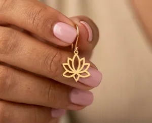 Lotus Flower Earrings: Handmade 925 Sterling Silver with Gold Plating – 2