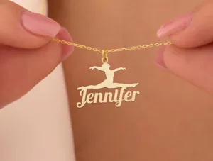 Personalized Ballerina and Gymnastics Necklace with Name in Sterling Silver – 1