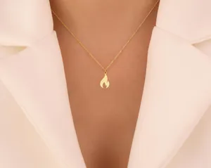 Minimalist Flame Necklace: Gold Fire Pendant in Sterling Silver – 3