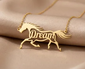 Personalized Horse Necklace – Sterling Silver Running Horse Pendant – 1