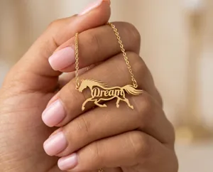 Personalized Horse Necklace – Sterling Silver Running Horse Pendant – 3