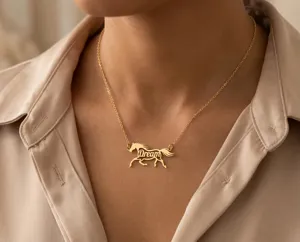 Personalized Horse Necklace – Sterling Silver Running Horse Pendant – 2