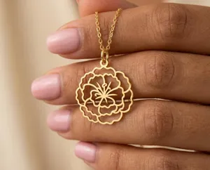 Carnation Pendant Necklace in Sterling Silver – Floral Lace Charm – 1