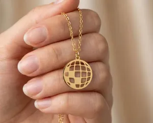 Disco Ball Necklace – Minimalist Party Pendant in 925 Sterling Silver – 2