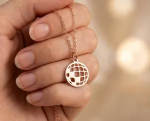 Disco Ball Necklace – Minimalist Party Pendant in 925 Sterling Silver – 3