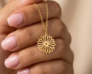 Aster Flower Pendant Necklace – Handmade 925 Sterling Silver Floral Design – 1