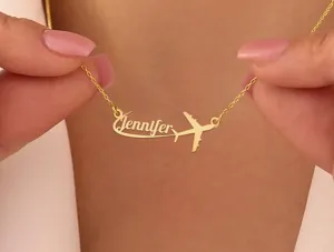 Custom Airplane Name Necklace – Personalized Travel Pendant – 1