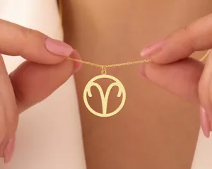 Aries Zodiac Charm Necklace – Celestial Astrology Pendant in Gold – 1