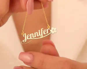 Personalized Name Necklace with Flower Accent in Sterling Silver – 4