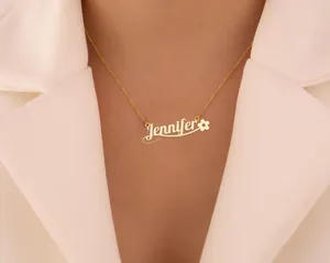 Personalized Name Necklace with Flower Accent in Sterling Silver – 2
