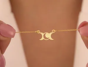 Triple Moon Necklace: Minimalist Celestial Pendant in Sterling Silver – 1