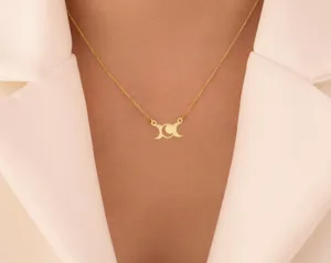 Triple Moon Necklace: Minimalist Celestial Pendant in Sterling Silver – 3