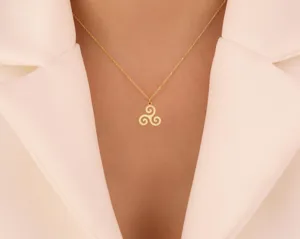 Triskelion Necklace: Gold Plated Silver Celtic Pendant – 3