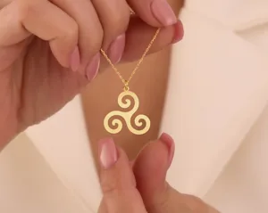 Triskelion Necklace: Gold Plated Silver Celtic Pendant – 2