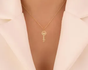Lotus Name Necklace – Custom Floral Pendant in Sterling Silver – 3