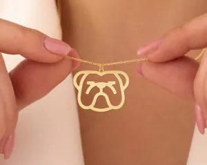 Bulldog Necklace in Gold Plated Sterling Silver – Minimalist Dog Pendant Jewelry – 1