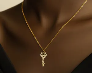 Personalized Lotus Flower Necklace - Custom Name Pendant for Women – 4