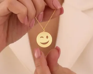 Winking Smiley Necklace in Sterling Silver - Playful Emoji Pendant – 2