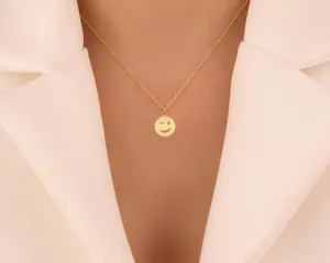 Winking Smiley Necklace in Sterling Silver - Playful Emoji Pendant – 3
