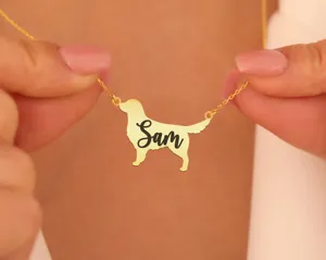Golden Retriever Name Necklace in Gold Plated Silver – 1