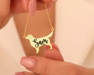 Golden Retriever Name Necklace in Gold Plated Silver – 3