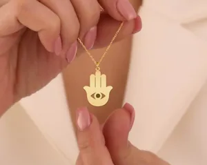 Hamsa Hand Pendant Necklace in Gold Plated Sterling Silver – 2