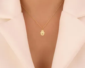 Hamsa Hand Pendant Necklace in Gold Plated Sterling Silver – 3