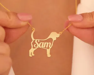 Personalized Beagle Name Necklace in Gold Plated Silver – 3