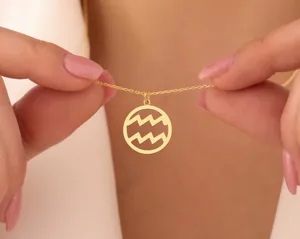 Aquarius Zodiac Necklace in Sterling Silver or Gold – Celestial Astrology Jewelry – 2
