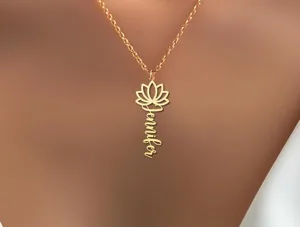 Custom Name Necklace with Lotus Charm – Personalized Yoga Jewelry – 1